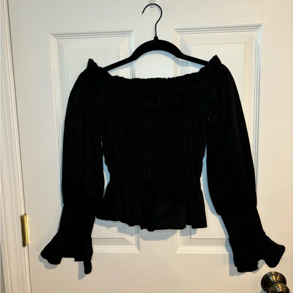 House of Harlow 1960 Black Ruffle Sleeve Blouse